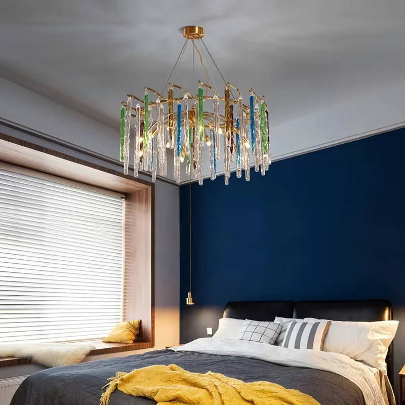 JIANKEXING Designer Kronleuchter aus Kristall und Metall in Bunt und Gold/Messing für Wohnzimmer und Schlafzimmer - Bild 2