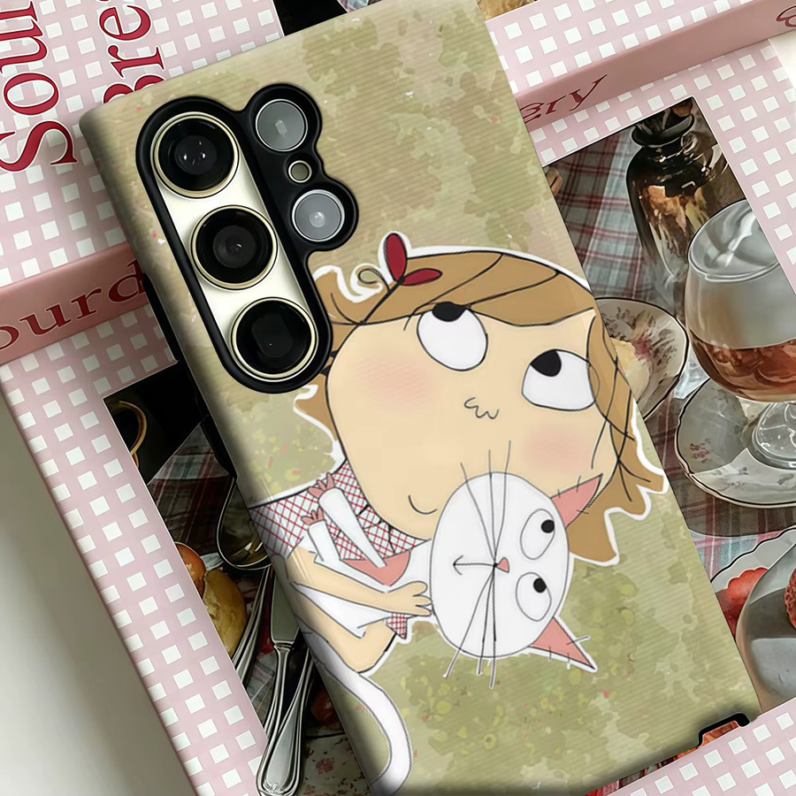 Stoßfeste Samsung Galaxy Handyhülle mit verspieltem Mädchen- und Katzenmuster für Galaxy S25 Ultra, S24 und S23 Ultra Plus in robuster Doppelschicht-Bauweise - Bild 3