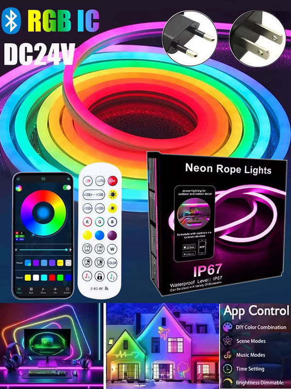 LeiiGeeGo RGBIC Neon-LED-Lichterkette mit Bluetooth-Fernbedienung, wasserdichte adressierbare Neon-Flex-Lichtleiste in Multicolor für Außenbereich, Garten und Terrasse, 24V - Bild 7