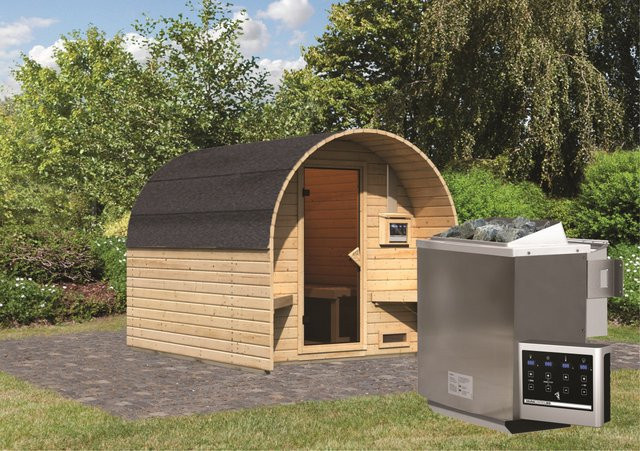 Karibu Fasshaus 2 Gartensauna mit 9,0 kW BioKombiofen und externer Steuerung, B/T/H: 295 x 219 cm - Bild 1