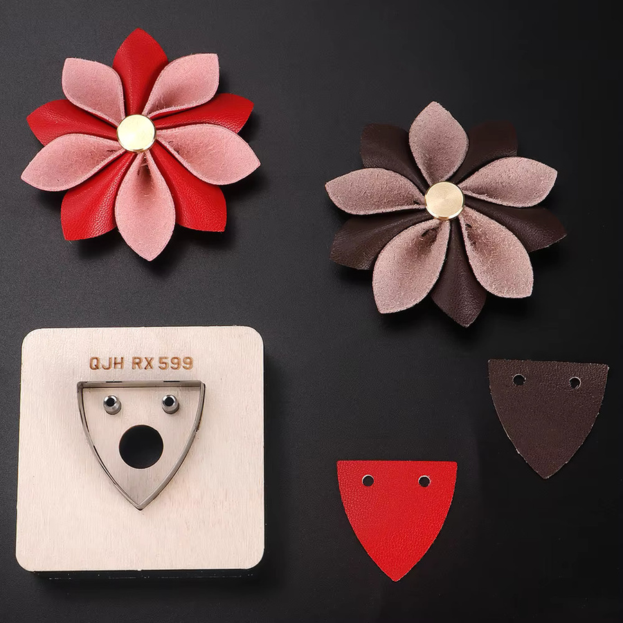 QJH Kunstleder-Stanzform mit Blumendesign für präzise DIY-Lederbearbeitung aus Metall - Bild 2