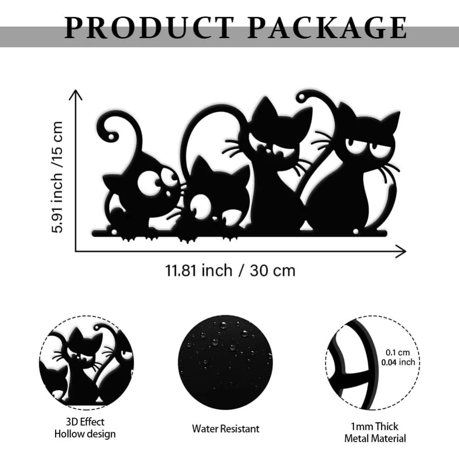 CIFBUY Metall-Wandkunst Schwarze Katze Moderne Minimalistische Wanddekoration zum Aufhängen - Bild 2