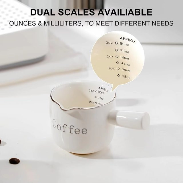 Mini-Keramik-Espresso-Tasse mit Griff und V-förmigem Auslauf in Weiß, Messbecher für Milch und Latte Creamer, B/T/H: 6,5 x 6,1 x 10,0 cm - Bild 1
