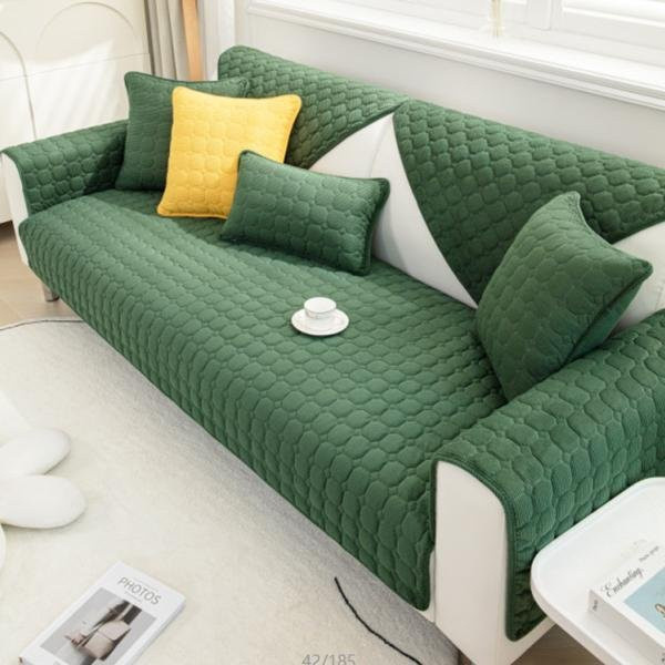 FebEr Verdickter Plüsch-Sofabezug in Armee Grün, rutschfester Couchbezug aus Samt für dein Wohnzimmer, B/B: 90 x 90 cm - Bild 1