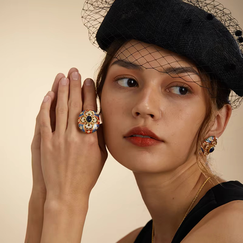 STALAIT Ring, Vintage, Emaille, Gold, Edelstein, Zirkonia, Damen - Bild 4