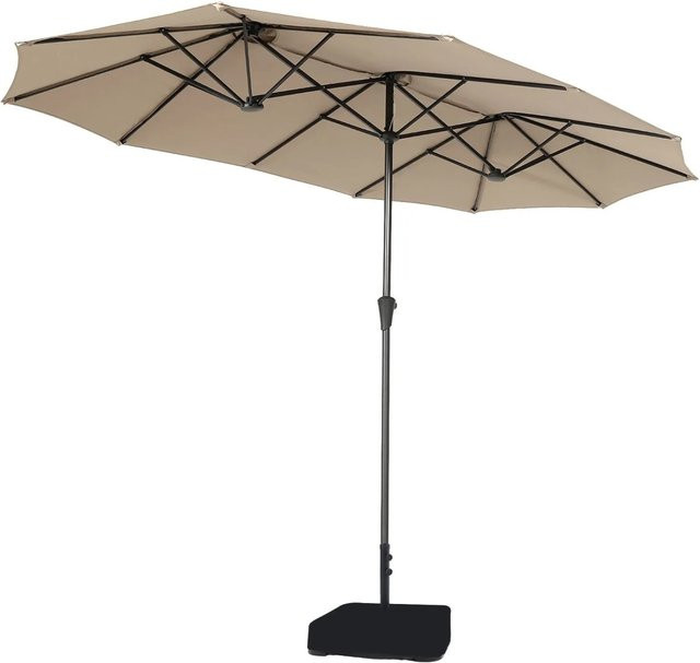 Sekey Doppelsonnenschirm mit Ständer in Taupe/Beige aus Polyester und Metall, B: 400 cm, H: 220 cm - Bild 1