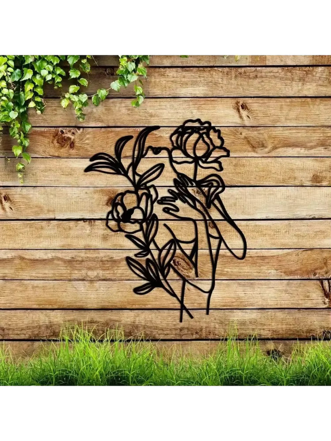 Abstrakte Metall-Wandkunst CIFBUY mit Blumen- und Frauenmotiv in Schwarz - Bild 3