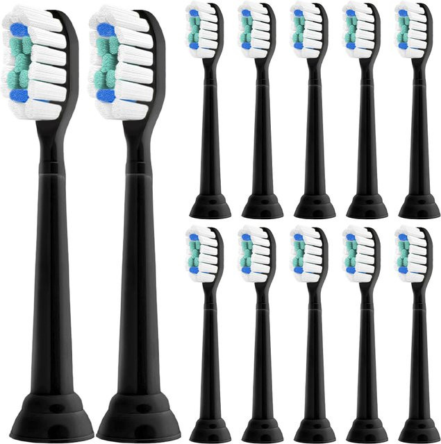 12er Set Ersatzaufsätze für Philips Sonicare elektrische Zahnbürsten mit mittleren Borsten in Schwarz - Bild 1