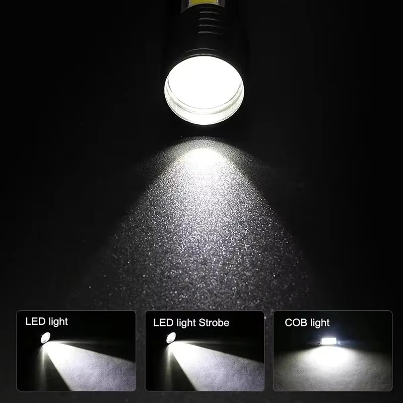 KDULIT Mini-LED-Taschenlampe in Schwarz mit COB und XPE, wiederaufladbar und zoombar mit 3 Modi für Outdoor, Camping und Notfälle - Bild 3