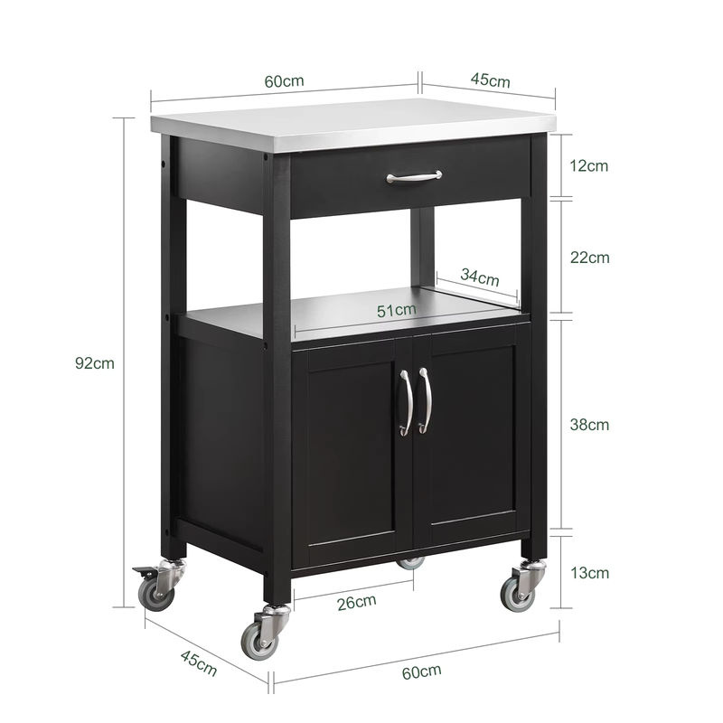 SoBuy Küchenwagen FKW22-HG aus Kautschukholz und Edelstahl in Grau, B/T/H: 45,0 x 44,0 x 92,0 cm - Bild 3