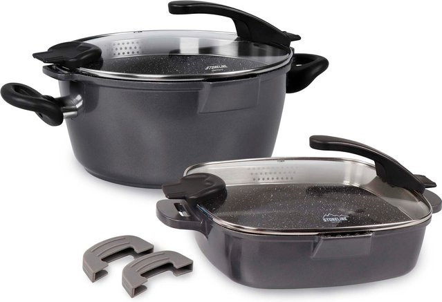STONELINE FUTURE Kochgeschirr-Set 4-teilig aus Aluminium mit Antihaftbeschichtung und Deckeln, Schwarz - Bild 1