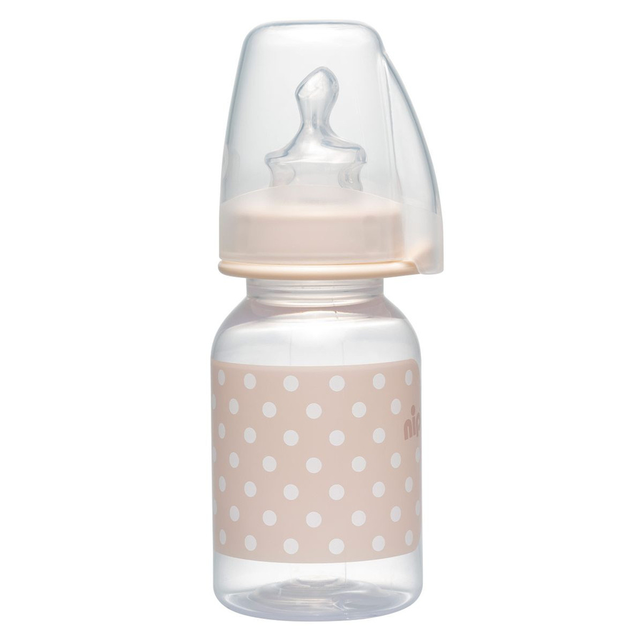 Nip PP-Flasche Trendy mit Silikon Sauger Gr. 1 in Beige mit Punkten, 125 ml, BPA-frei und Anti-Kolik-Ventil - Bild 1