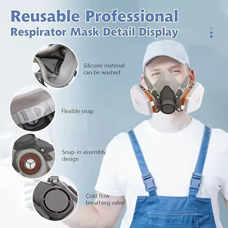 Atemschutzmaske 15in1/16in1 Halbmaske zum Schutz vor Staub und Gas für Malen und Sprühen mit chemischen Gasfiltern für organische Dämpfe - Bild 2