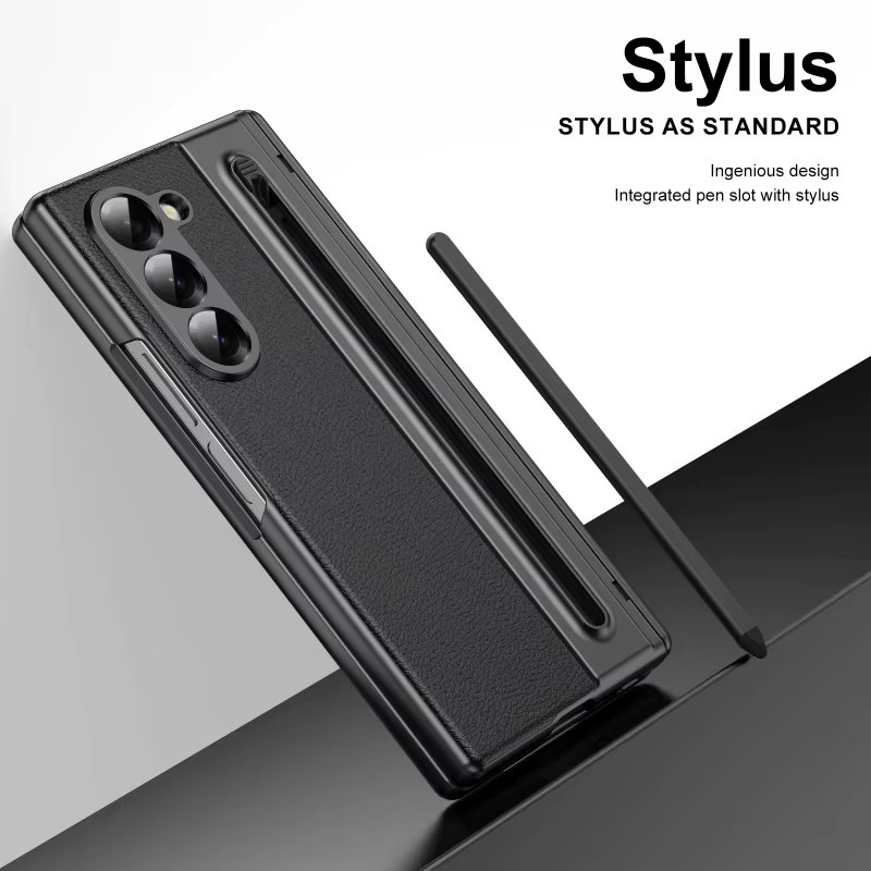 Samsung Galaxy Z Fold Lederhülle mit S Pen Halterung, Scharnierschutz und Displayschutz in Schwarz oder Weiß - Bild 4