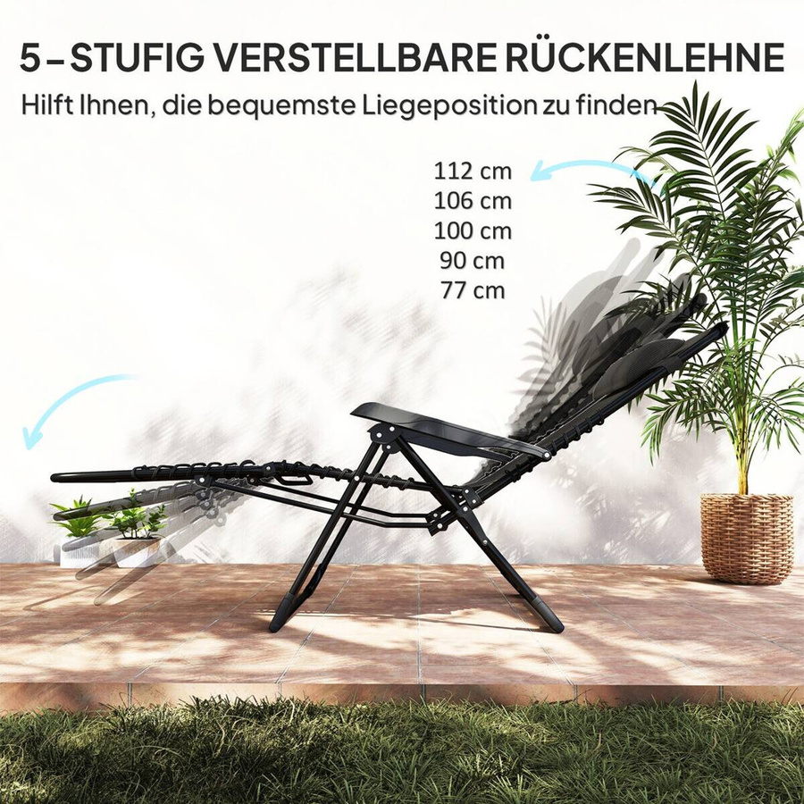 Outsunny Sonnenliege aus Metall in Schwarz mit verstellbarer Kopfstütze und Textilene-Bezug, B/H/L: 65 x 112 x 90 cm - Bild 5