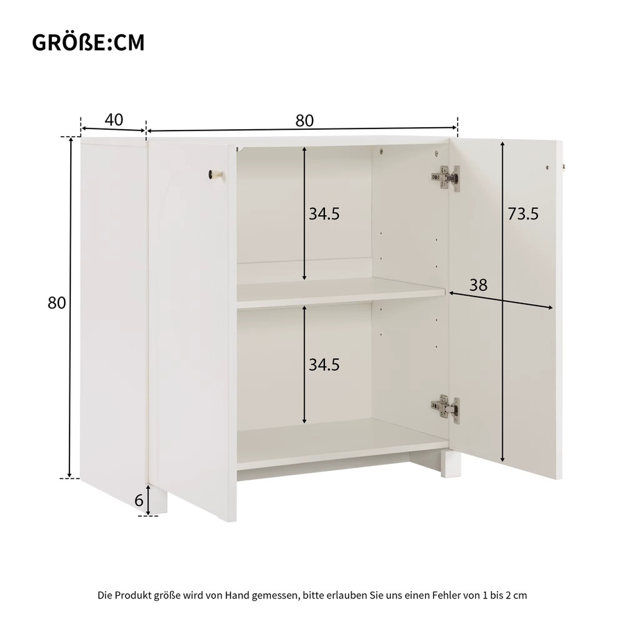 Sideboard Kommode mit 2 Türen als vielseitige Anrichte und Beistellschrank in Creme-Weiß, B/T/H: 80 x 40 x 80 cm - Bild 3