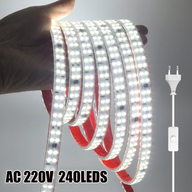 HEGEHE LED-Streifen wasserdicht mit 240 LEDs/m für Heimdekoration AC 220 V flexibler Bandstreifen mit selbstklebendem Klebeband - Bild 1