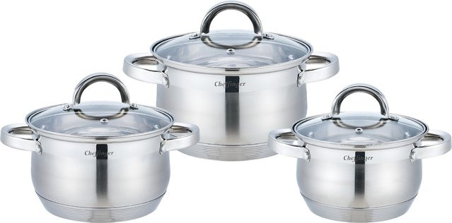 6-teiliges Cheffinger Edelstahl Kochtopfset in Silber für Induktion und Gastronomie - Bild 1