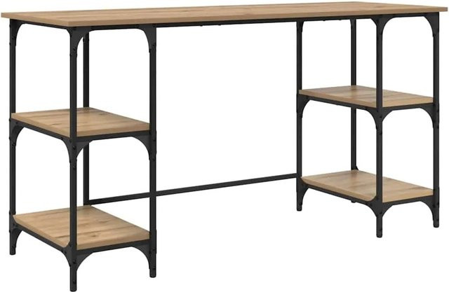 vidaXL Schreibtisch in Artisan-Eiche, Farbe Braun, B/T/H: 140 x 50 x 75 cm, Holzwerkstoff und Metall im industriellen Design für Home Office und Büro - Bild 1
