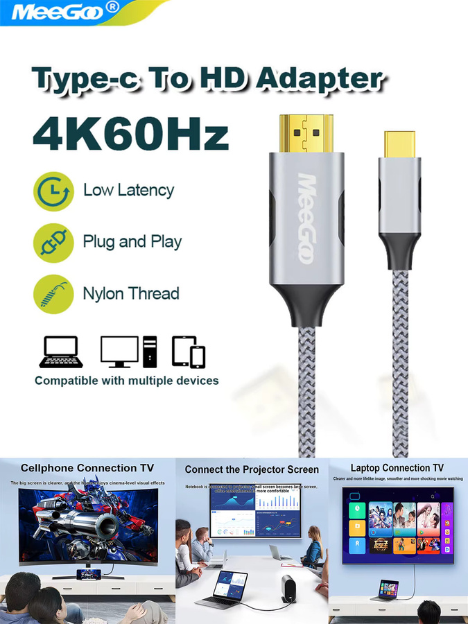 MeeGoo USB-C auf HDMI Adapter 4K Kabelkonverter in Silber für iPhone, MacBook, iPad, Samsung und Laptop - Bild 6