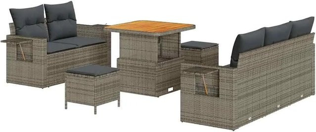 vidaXL Gartensofa-Set aus Poly-Rattan in Grau mit 8 Teilen, Kissen und integriertem Stauraum - Bild 1
