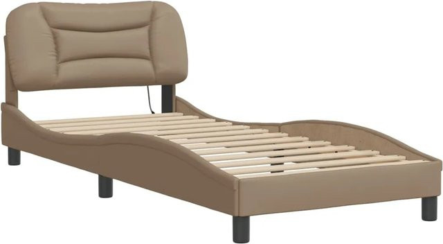vidaXL Bettgestell Hvar mit LED-Unterbettbeleuchtung und USB-Ladeport in Cappuccino-Braun aus Kunstleder, B/T/H: 80 x 200 x 218 cm - Bild 1