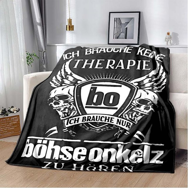 YglSeven Flanelldecke Böhse Onkelz Grafik Design Schwarz Orange B/B: 150 x 180 cm - Bild 1