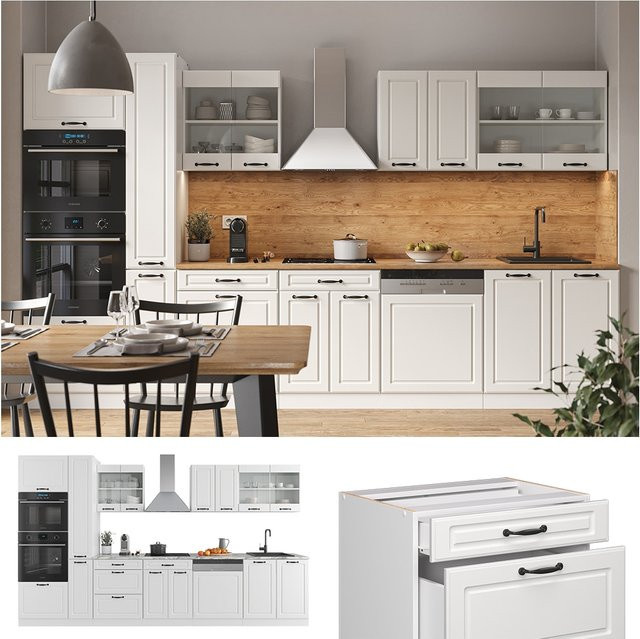 Vicco Küchenzeile R-Line Landhaus Weiß Breite: 350 cm - Bild 1