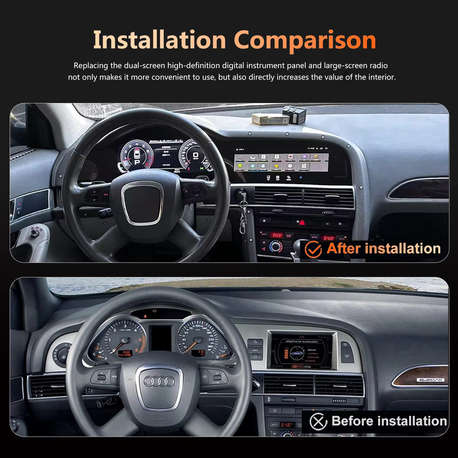 YANFU Digitales Kombiinstrument für Audi A6 A6L C6 4F 2005–2012 mit Android-Radio, kabellosem CarPlay, GPS-Navigation und Bluetooth in Schwarz (4 + 64 GB) - Bild 2