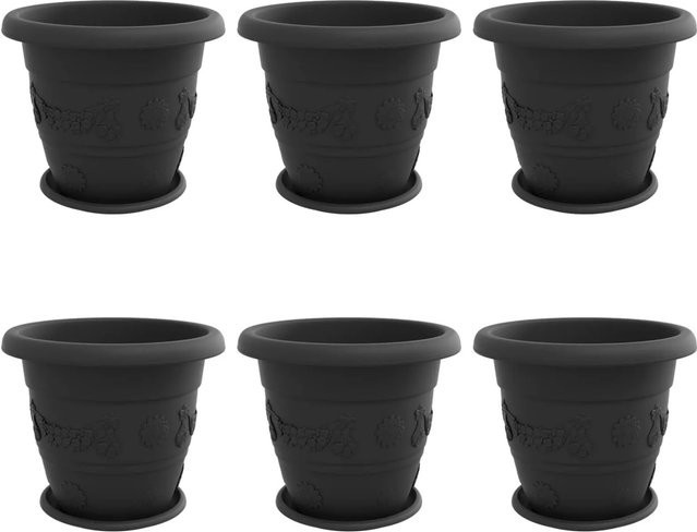 6er Set vidaXL Blumentöpfe aus Kunststoff in Schwarz, zylindrisch, Durchmesser: 26 cm, Höhe: 32 cm - Bild 1