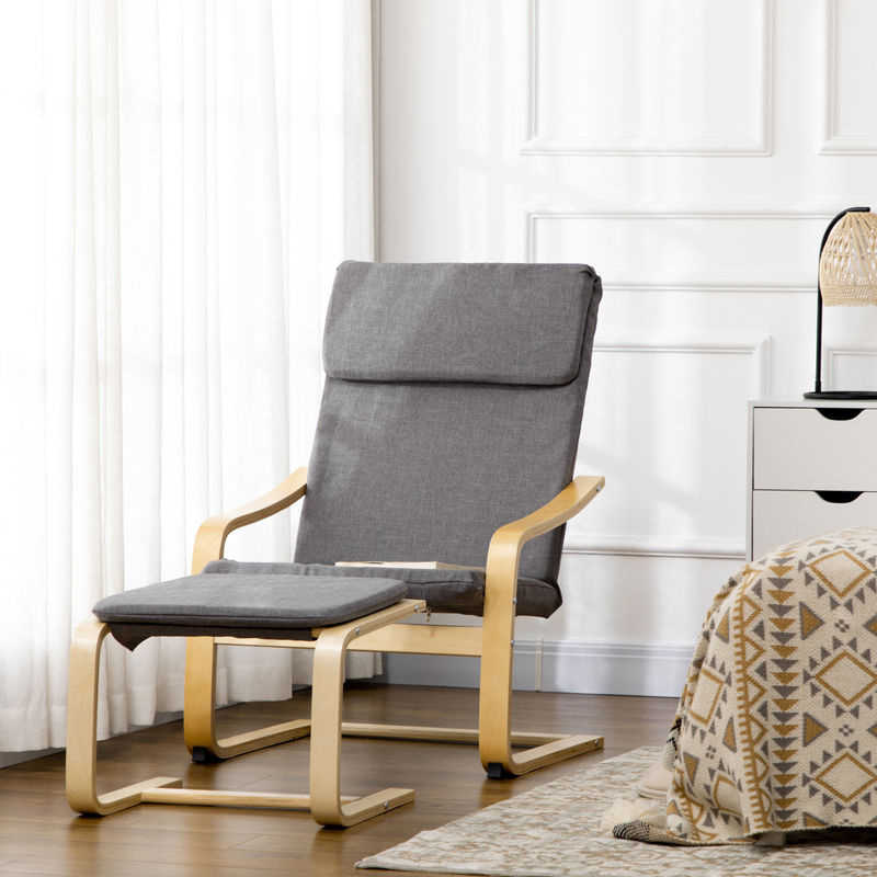 HOMCOM Relaxsessel mit Fußhocker in Grau mit Leinenbezug und Holzgestell, B/T/H: 66,5 x 80 x 99 cm - Bild 2