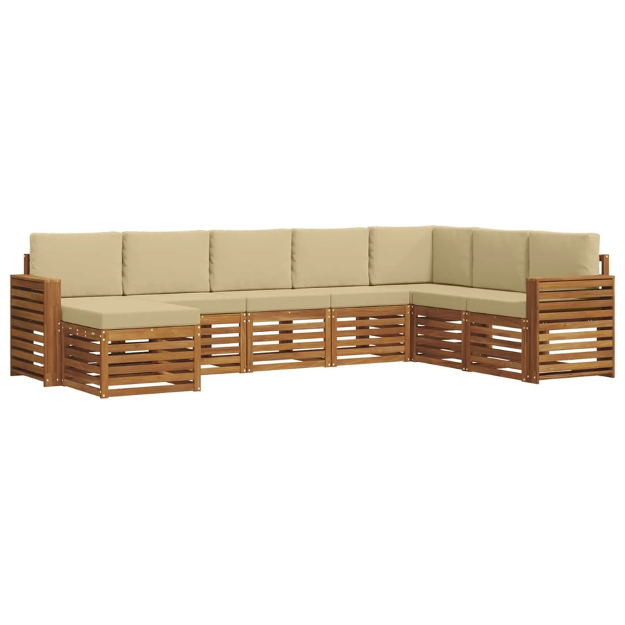 vidaXL Sofagarnitur 8-teilig L-Form aus Massivholz Akazie in Natur und Beige mit Polsterung und Kissen - Bild 2