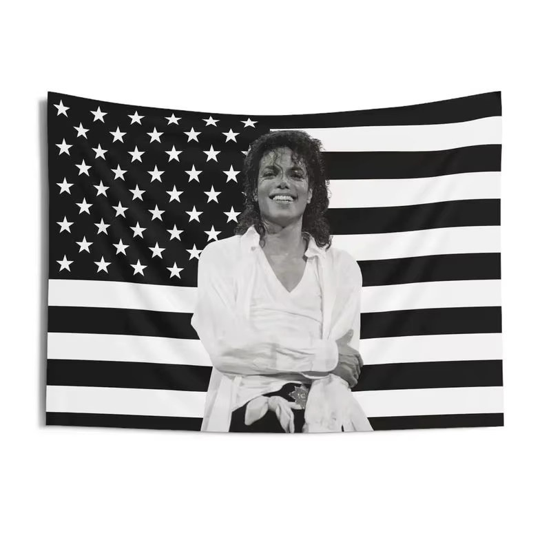 VIKAMA Wandteppich Michael Jackson mit amerikanischer Flagge, Retro Pop-Star Wandbehang in Multicolour, Rechteckige Wandkunst für dein Schlafzimmer oder Musikzimmer, Breite: 60 cm, Höhe: 40 cm - Bild 6