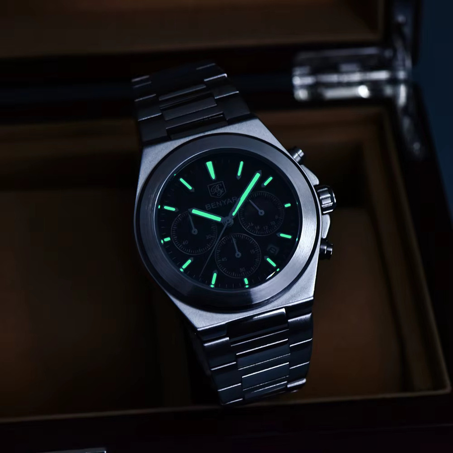 BENYAR Chronograph, Quarz, Edelstahl, Schwarz, Herren - Bild 4