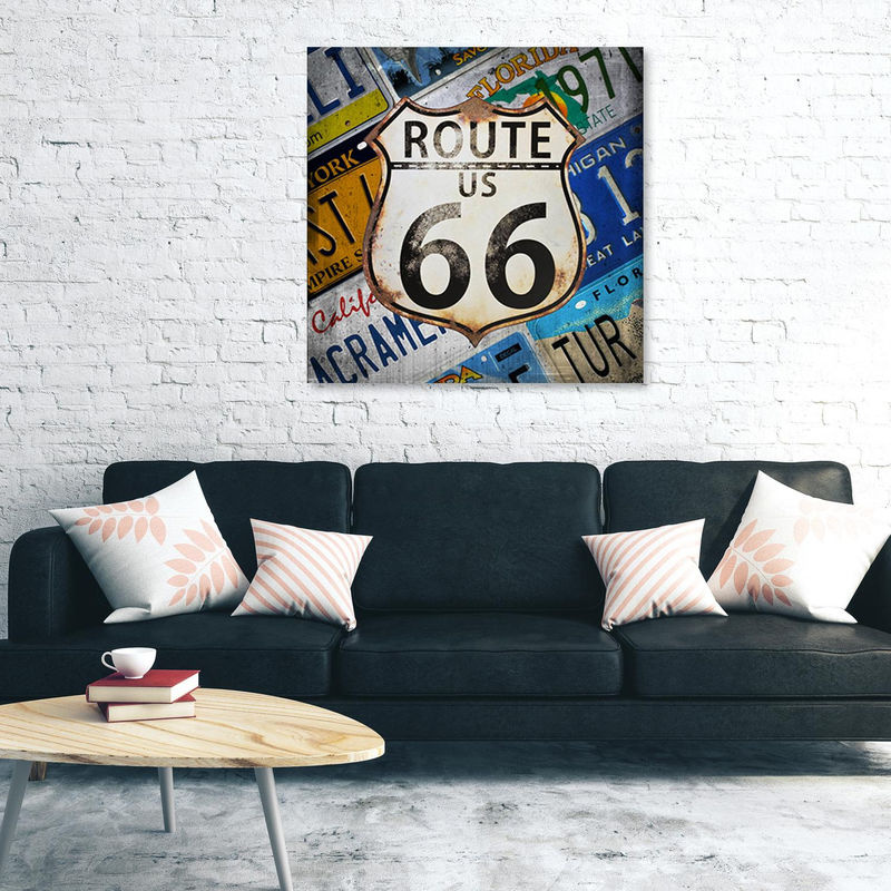 Feeby Leinwandprint Route 66 USA Vintage Typografie mehrfarbig quadratisch 30 x 30 cm - Bild 2