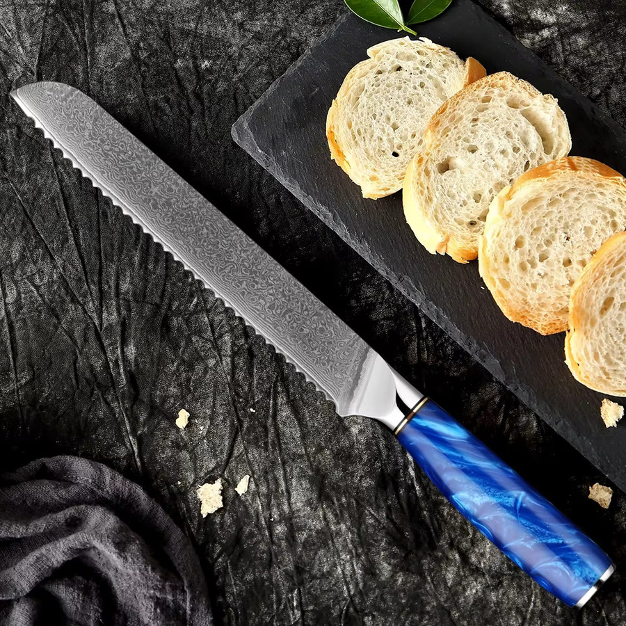 Xituo Brotmesser aus 67-lagigem Damaststahl mit blauem Harzgriff, Länge: 20,3 cm - Bild 5