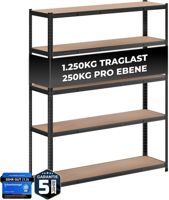 ALL Premium Schwerlastregal Schwarz aus verzinktem Stahl, höhenverstellbare Böden, H x B x T: 180 x 150 x 40 cm - Bild 1