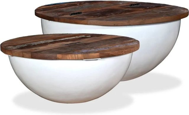 vidaXL 2-tlg. Couchtisch-Set aus massivem Altholz in Weiß im Industrie-Stil - Bild 1