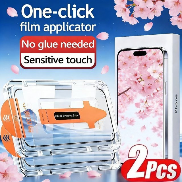 2 Stück Full Cover Displayschutzfolie für Apple iPhone 17 16 15 14 13 12 11 Pro Max Plus Air 16e mit One Click Installation, transparent - Bild 1
