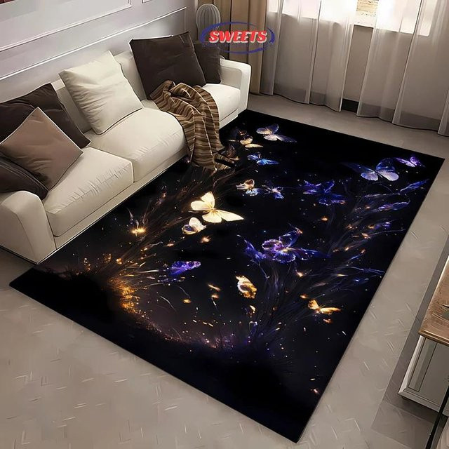 AISILK MOON Schmetterlings Teppich, bunter Maschinenwaschbarer Wohnzimmerteppich, rutschfest und modern, B/T: 60 x 40 cm - Bild 1