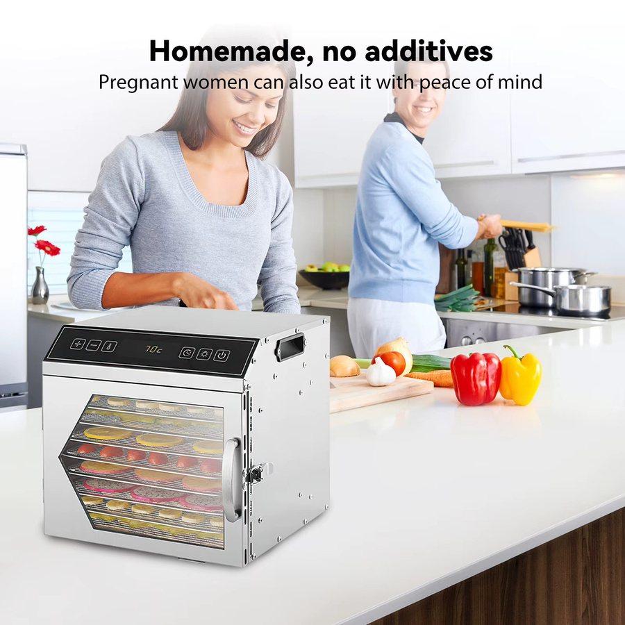 OWJHE Dörrgerät aus Edelstahl mit 12 Ebenen und 800W Leistung, Silber, Dehydrator für Obst und Gemüse mit 24-Stunden-Timer und Licht - Bild 6