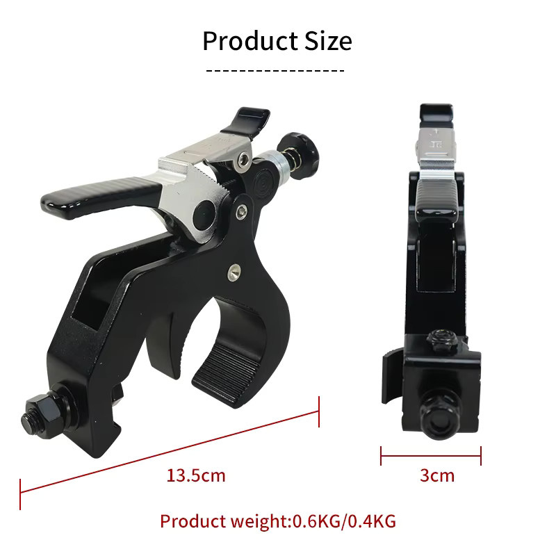 1 Paar professionelle Bühnenbeleuchtungsklemmen aus Metall für Moving-Head-Scheinwerfer mit Schnellverschluss, Farbe: Schwarz, Durchmesser: 45-60 mm, Tragkraft: 250 kg - Bild 3