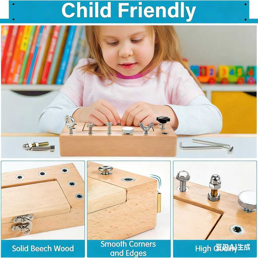 BizyKoady Montessori-Schraubendreher-Brettset aus Holz als pädagogisches STEM-Spielzeug zur Förderung der Feinmotorik inklusive Aufbewahrungsbox - Bild 2