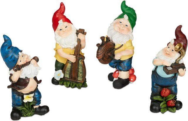 Relaxdays Gartenzwerge Musiker 4er Set aus Polyresin in Bunt, Frostsicher, H x B x T: 15 x 7 x 10 cm - Bild 1