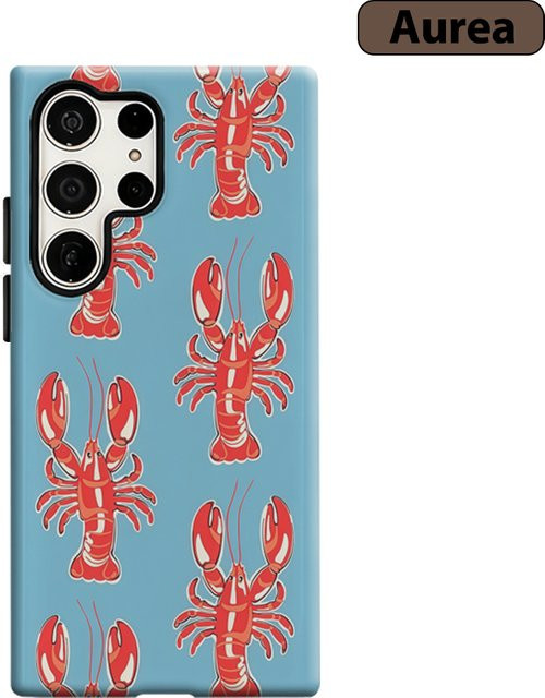 Stoßfeste Doppelschicht Handyhülle mit rotem Hummer Motiv für Samsung Galaxy S25 Ultra, S24 und S23 Ultra Plus in Blau - Bild 1