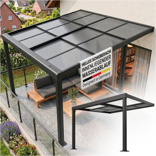 Juskys Terrassendach Jakarta mit Schiebedach in Dunkelgrau, B/T: 300 x 300 cm - Bild 1
