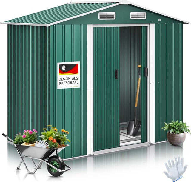 KESSER XL Metall Gerätehaus mit Fundament und Satteldach, Geräteschuppen mit 2 Schiebetüren, B/T/H: 195 x 131 x 186 cm - Bild 1