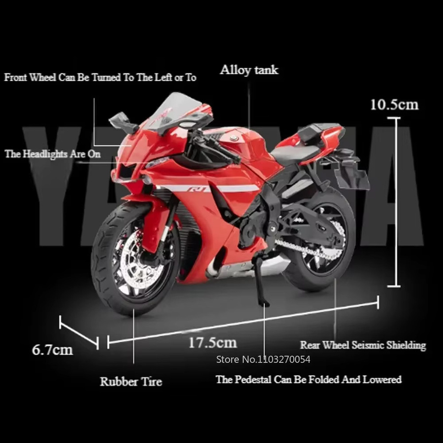MAKEDA R1 RRS1000 Motorrad Modell, Diecast, 1:12, Metall, Gummi - Bild 3