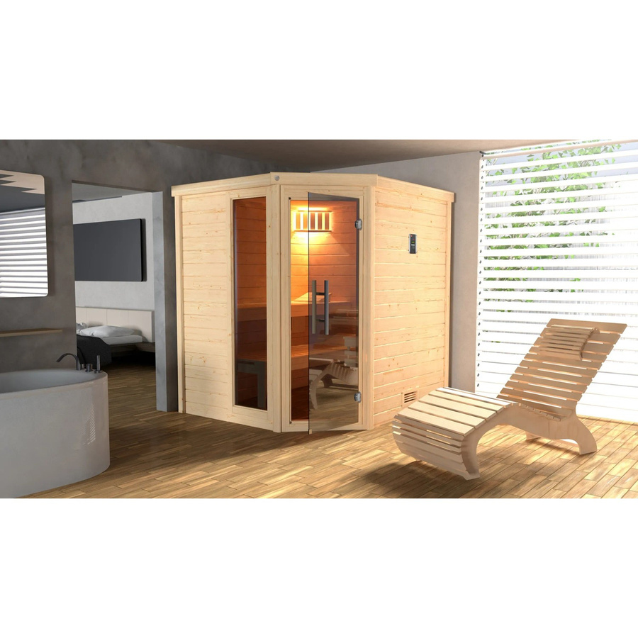 Weka Massivholzsauna Turku 1 in Beige mit Glastür und Fenster sowie 7,5 kW BioS Sparset, B/H/T: 195 x 205 x 178 cm - Bild 2