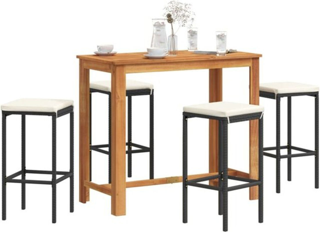 Vidaxl 5-tlg. Gartenbar-Set aus Akazienmassivholz und Polyrattan in Schwarz und Creme, modern gestaltet - Bild 1